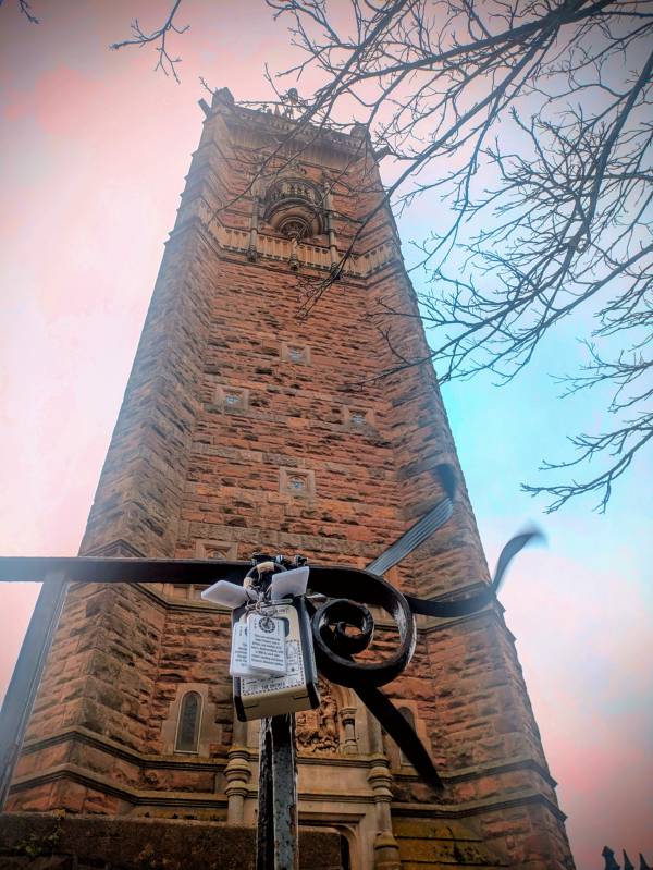 A pop-up puzzle lockbox setup ouside Cabot Tower in Bristol